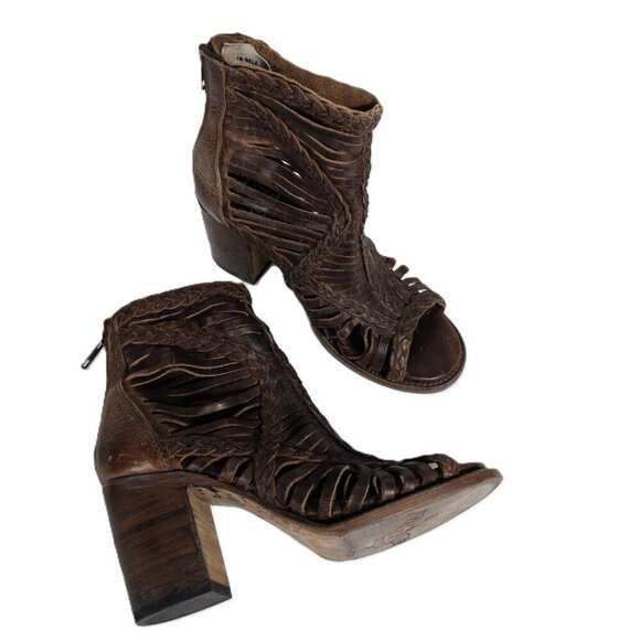 Freebird Bela Leather Braided Boho Heeled Boot SZ 6 Dark Brown Western - Picture 10 of 14